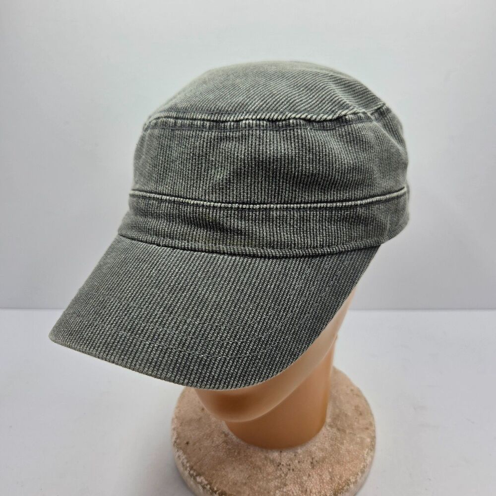 Womens Gray Fine Corduroy Army Cadet Cap Vintage Style Military Flat Top Hat